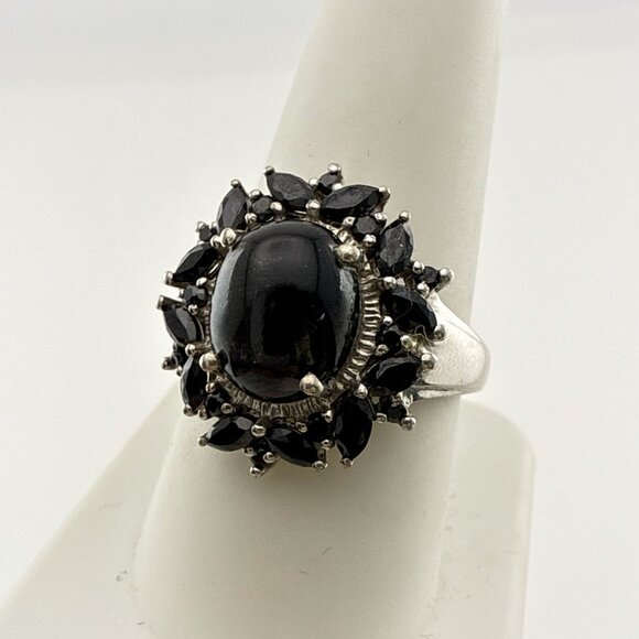 Chuck Clemency Sterling Silver Ring Black Gemstone Cabochon STS 9 QVC Spinel - Picture 1 of 13